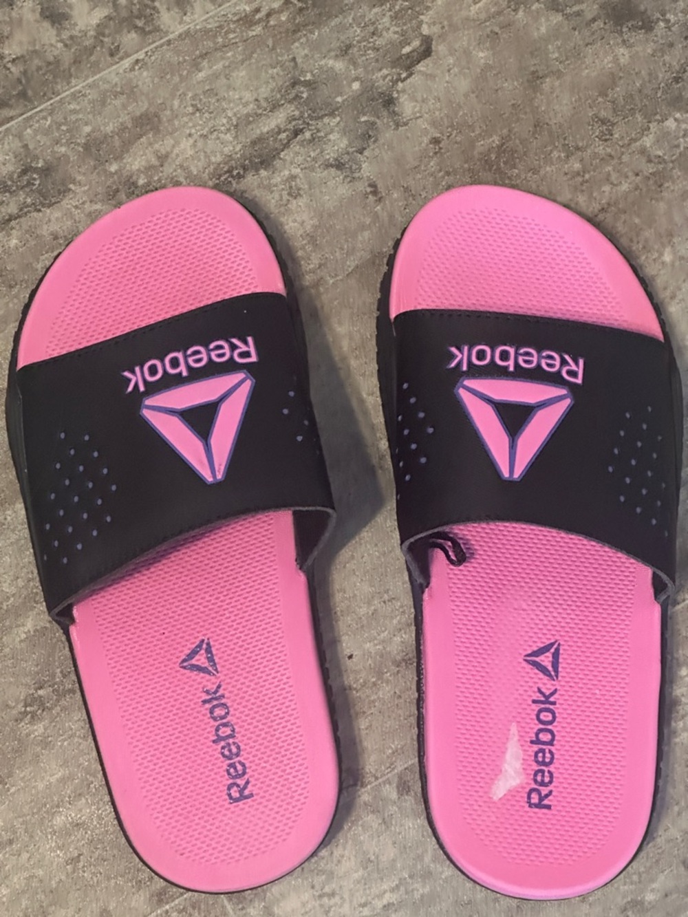Reebok Pink and Black Slide Sandals for Women